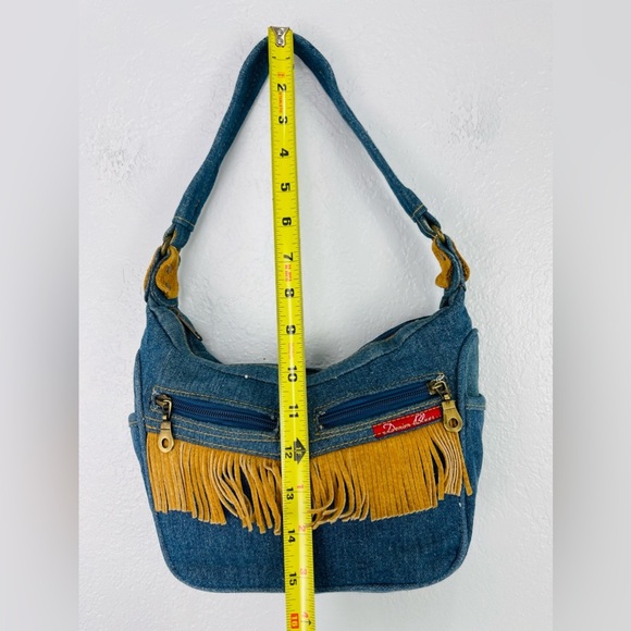 Y2K Denim Blue Jean Fringe Boho Shoulder bag - Picture 2 of 12
